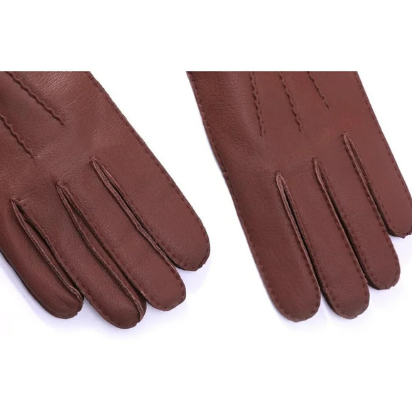 Men's Deerskin Leather Cognac Gloves Winter Dress  Leather Gloves With Warm - Picture 5 of 8